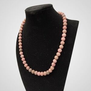 Pink Aventurine Quartz Beaded Choker Necklace 18" Natural Stones Barrel Clasp